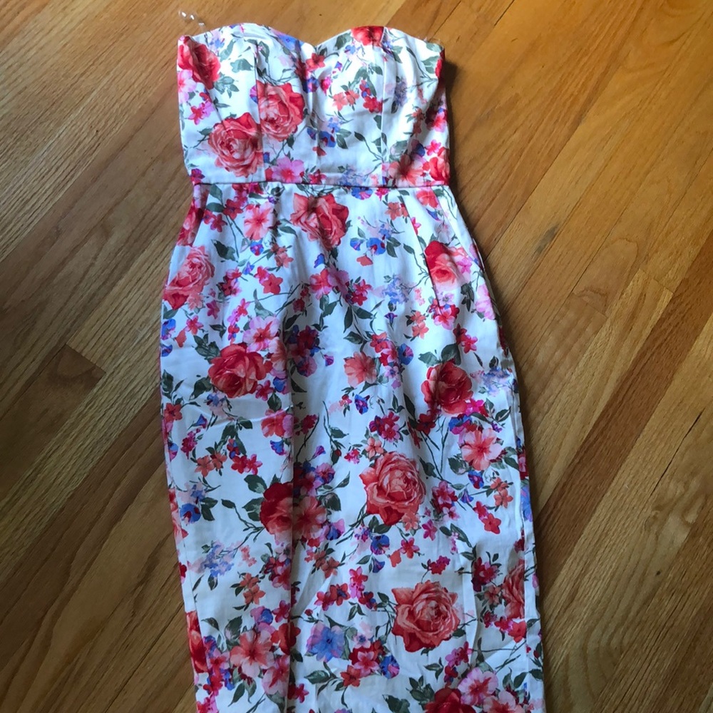 Midi strapless floral dress
